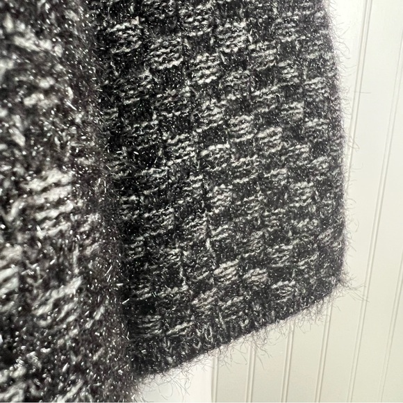 BCBG Maxazria Women's L Open Front Knit Cardigan Sweater Black Gray Fizzy Thick - Picture 5 of 14